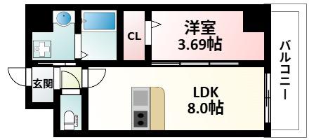 GRAN PASEO 江坂(1LDK/2階)の間取り写真