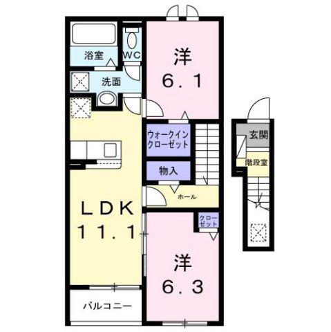 緑井3丁目アパート(2LDK/2階)の間取り写真