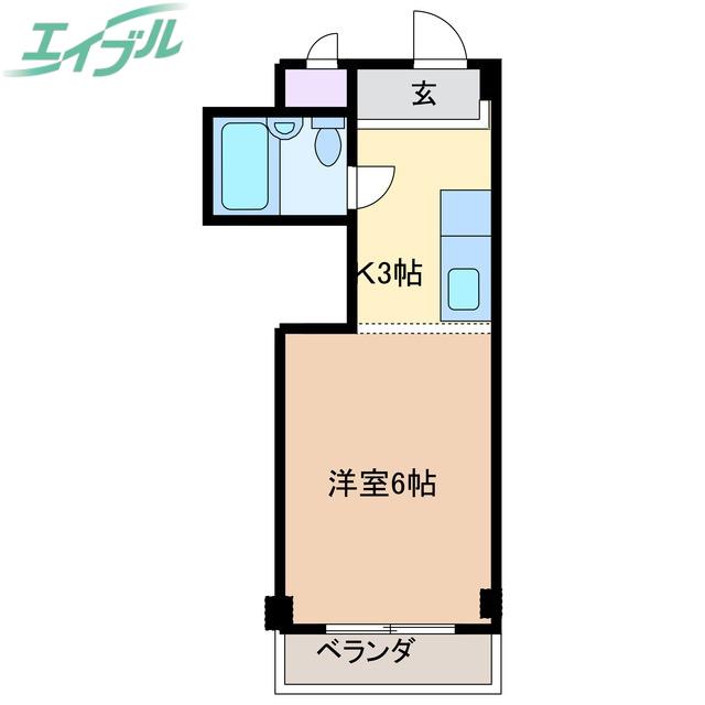 ベース浜田(1K/6階)の間取り写真