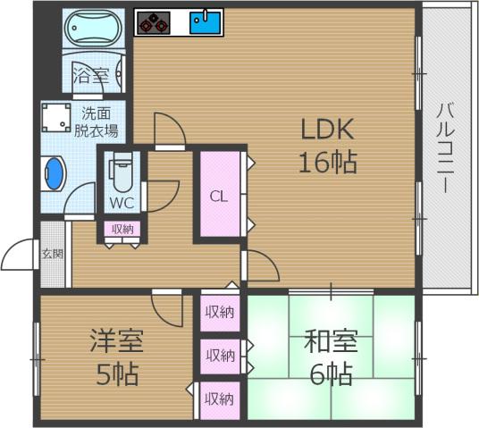 ヴァンベール玉川(2LDK/3階)の間取り写真