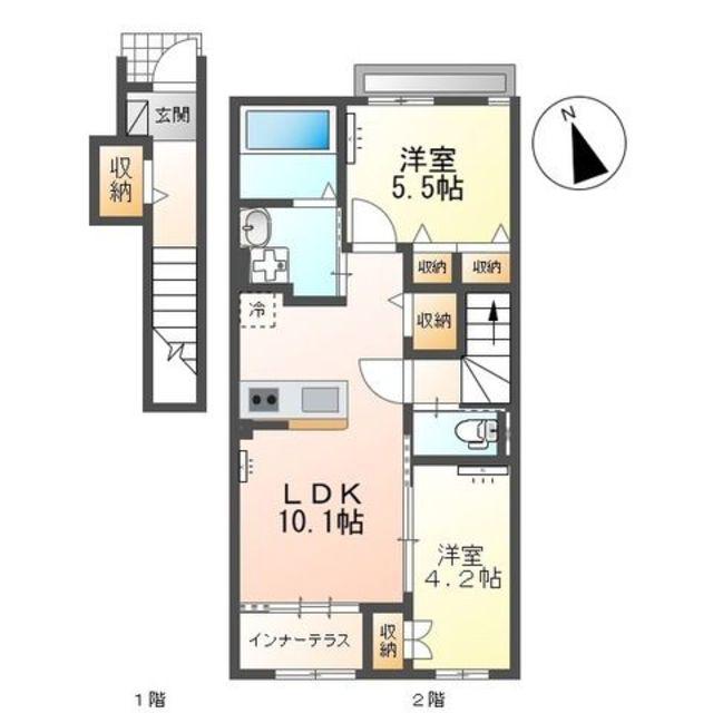 カーサ・デ・アモール(2LDK/2階)の間取り写真