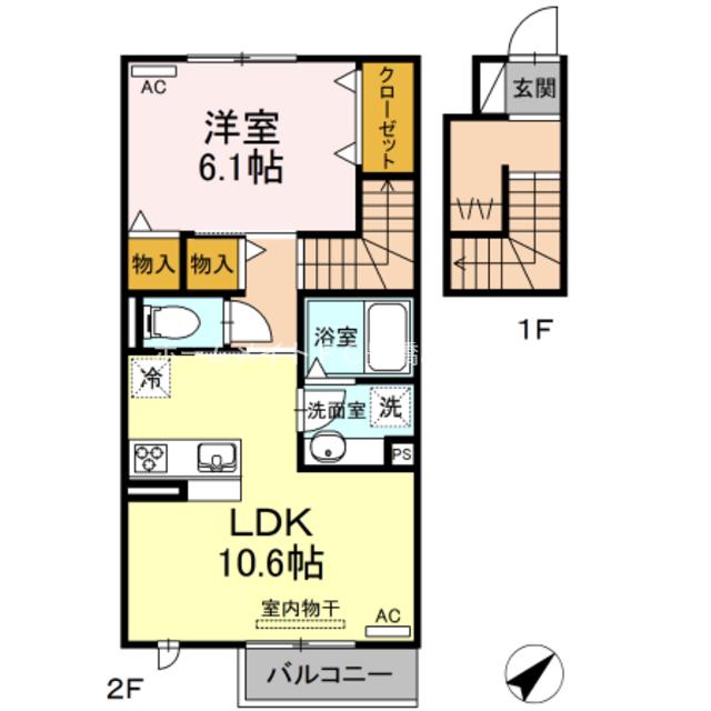ミエル ブラン(1LDK/2階)の間取り写真