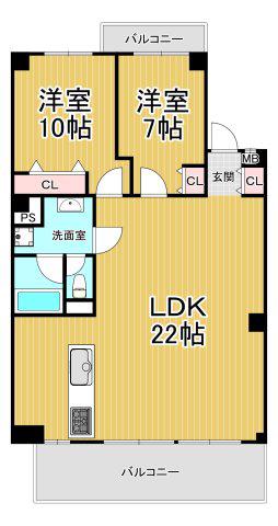 カナンハウス B棟(2LDK/2階)の間取り写真