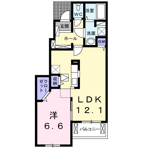 カレントA(1LDK/1階)の間取り写真
