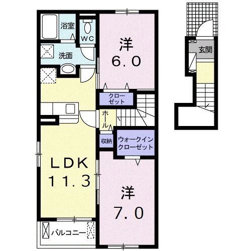 カーネリアン矢吹(2LDK/2階)の間取り写真