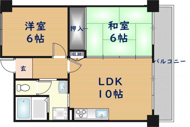 パルコート浅井(2LDK/2階)の間取り写真