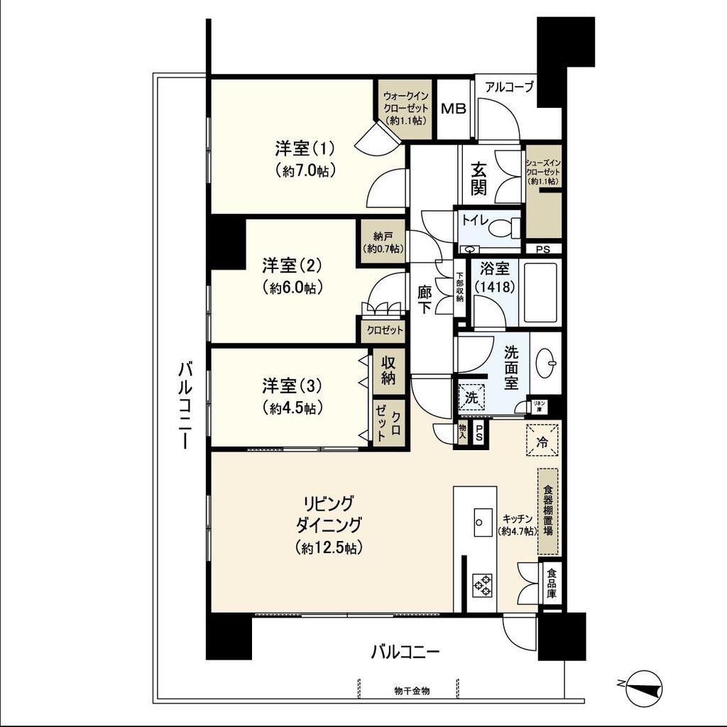 パークホームズ北仙台(3LDK/19階)の間取り写真