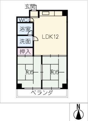 第一ビル(2LDK/7階)の間取り写真