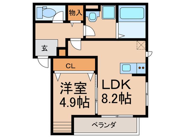 ポラリス久留米南(1LDK/2階)の間取り写真