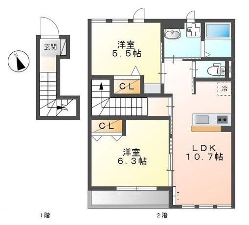LIEN(2LDK/2階)の間取り写真