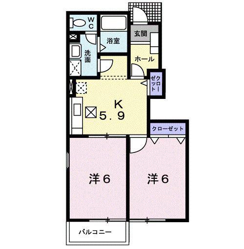 ヴィラ・アンソレイユ A棟(2K/1階)の間取り写真