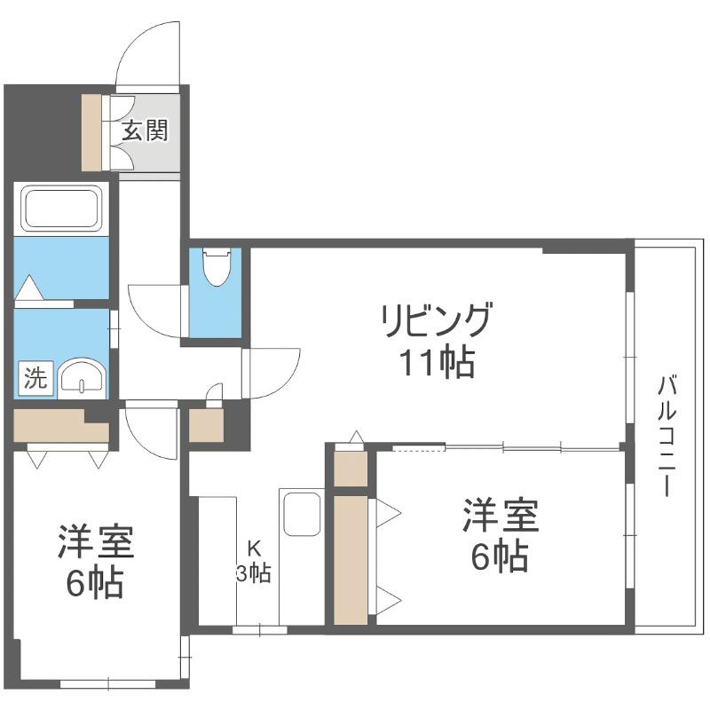 ラディア山鼻(2LDK/3階)の間取り写真