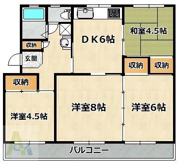 ひよどり台 5団地28号棟(4DK/1階)の間取り写真