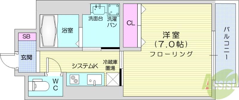 アークトゥルス(1K/2階)の間取り写真