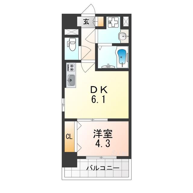メイクス天王寺南(1DK/10階)の間取り写真