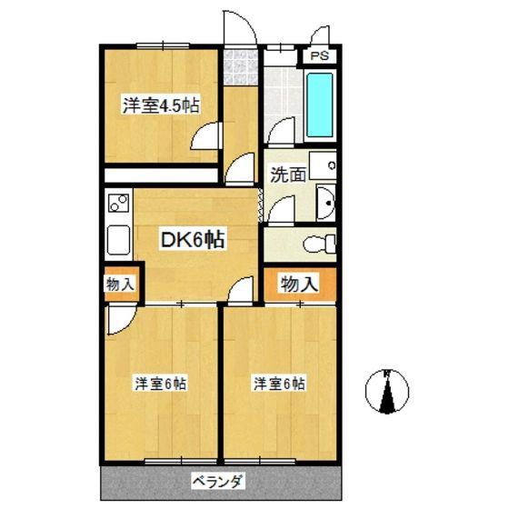 第2学園サンハイツ(3DK/2階)の間取り写真