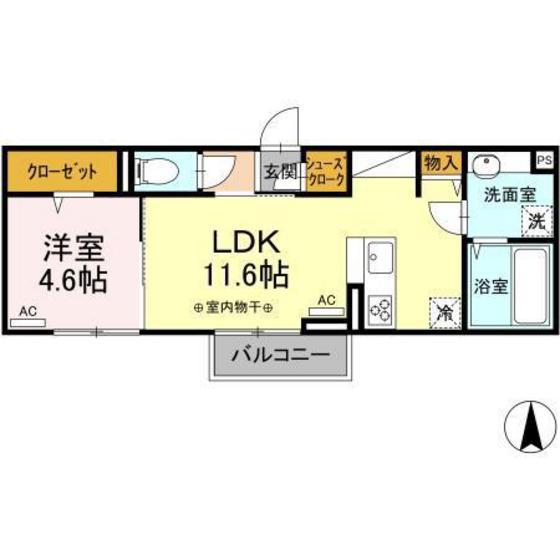 ブルーシェル(1LDK/2階)の間取り写真
