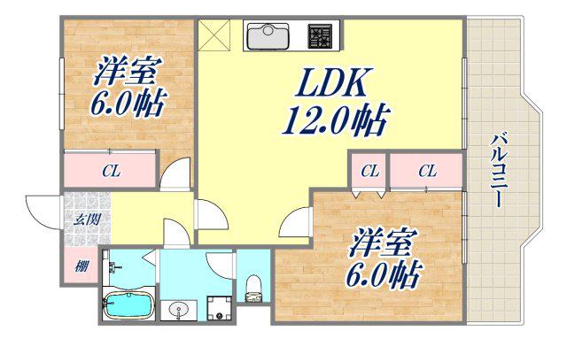 ヴィラ丸橋(2LDK/2階)の間取り写真