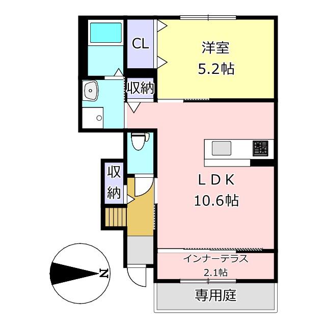 フレグラント・オリーヴ(1LDK/1階)の間取り写真