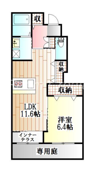 ルナキャット(1LDK/1階)の間取り写真