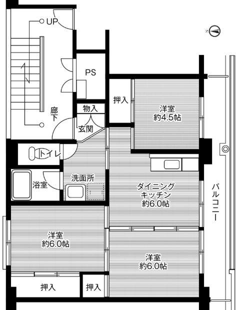 ビレッジハウス下広川(3DK/4階)の間取り写真