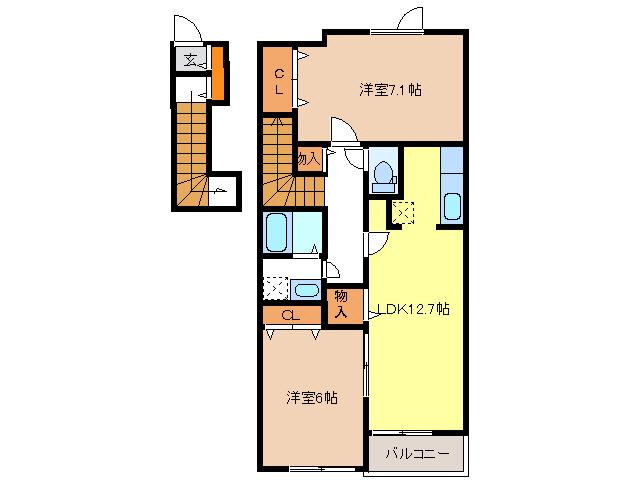 ピース ヴィラ(2LDK/2階)の間取り写真