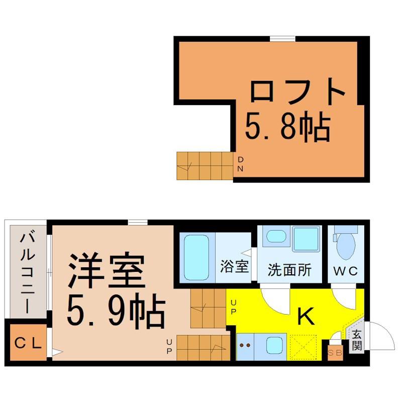 ハーモニーテラス大高町(1SK/1階)の間取り写真