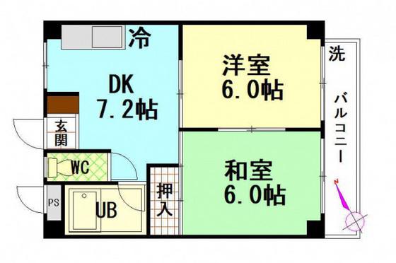 ビレッジ中央(2DK/2階)の間取り写真