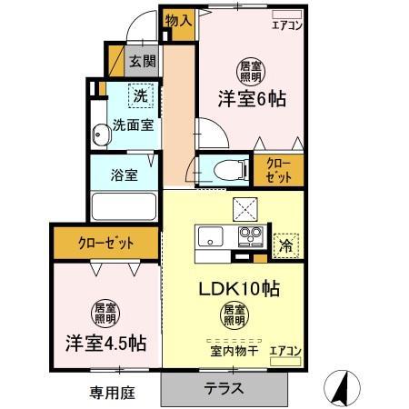 風の通道(2LDK/1階)の間取り写真