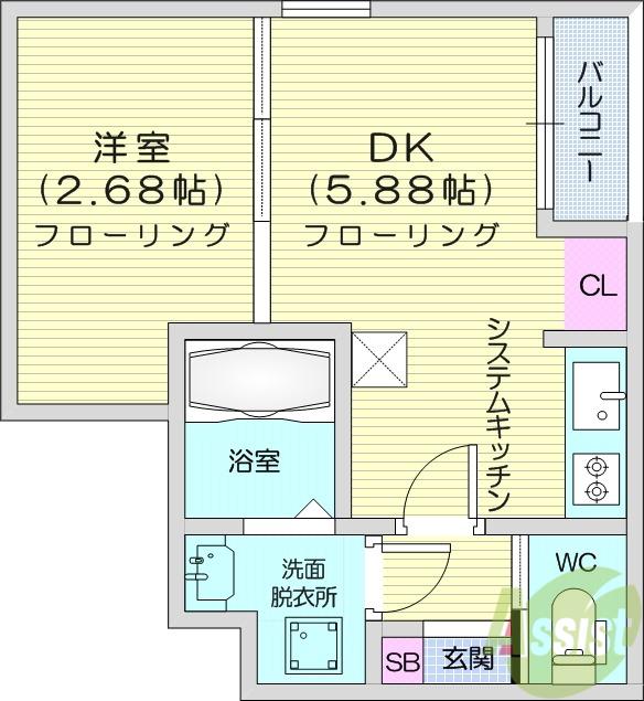 タン・ウルーズ1(1DK/1階)の間取り写真