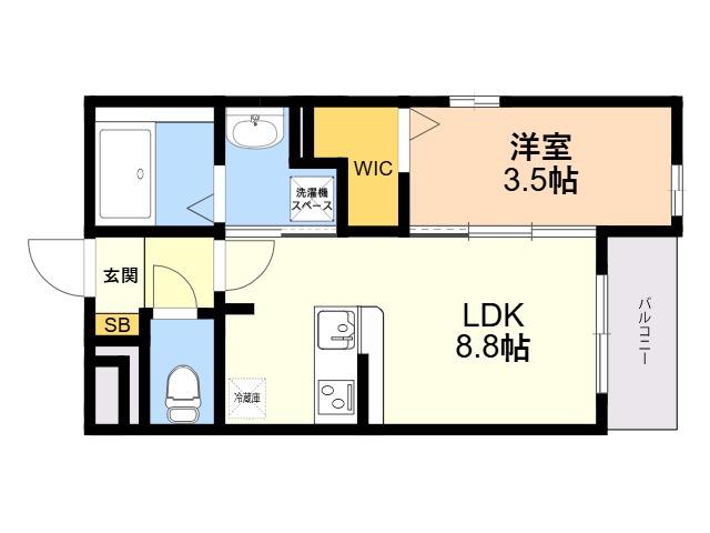 南区大橋三丁目マンション(1LDK/1階)の間取り写真