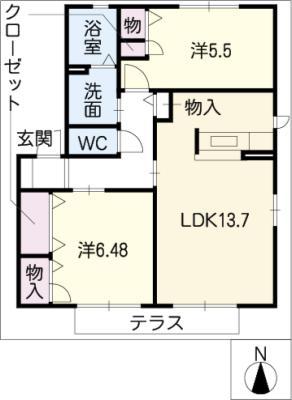 MAST TOWN大門 C(2LDK/1階)の間取り写真