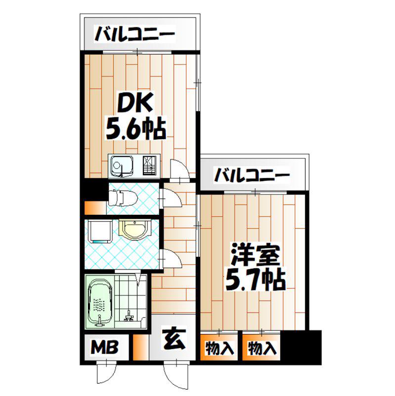 ギャラン小文字(1DK/6階)の間取り写真