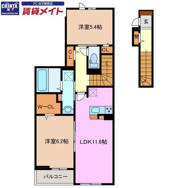 フレンド A棟(2LDK/2階)の間取り写真