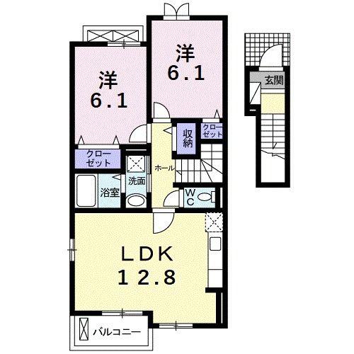 プラシードIV(2LDK/2階)の間取り写真
