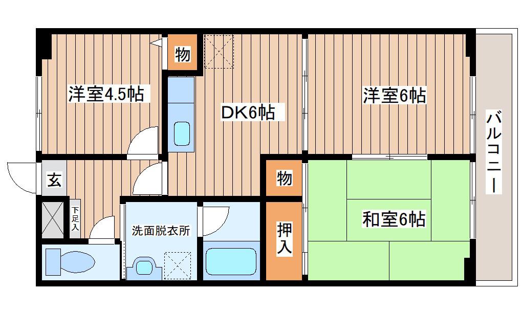 サンビレッジ(3DK/6階)の間取り写真