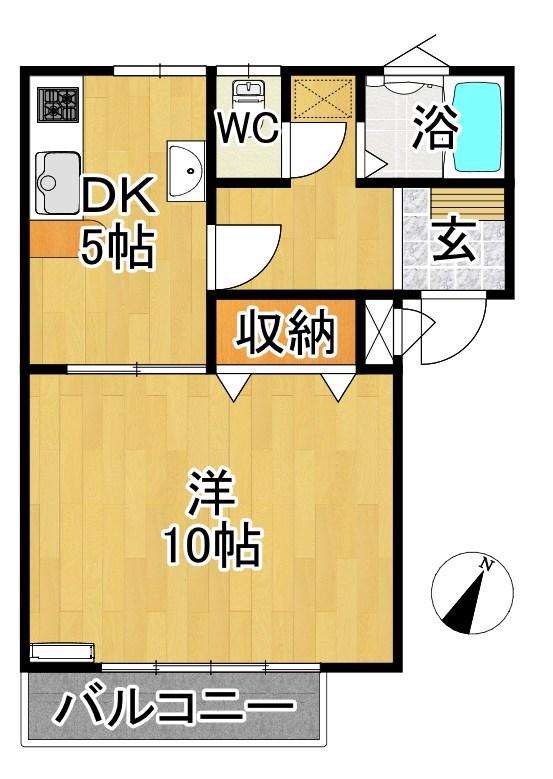 ドルチェ桜川A(1DK/1階)の間取り写真