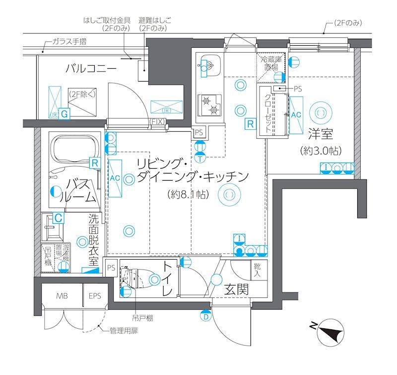 ZOOM方南町(1LDK/5階)の間取り写真