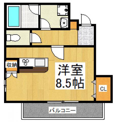 トミボナール(ワンルーム/1階)の間取り写真