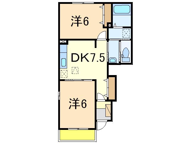 ドリームドームB(2DK/1階)の間取り写真
