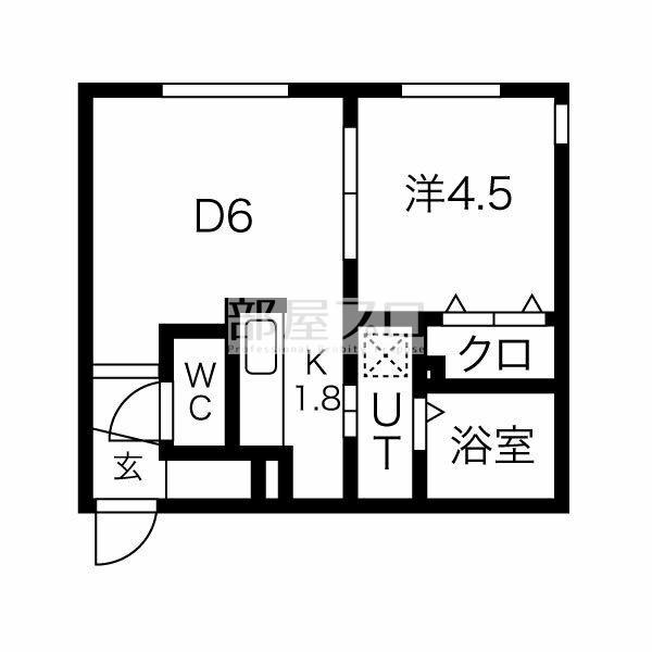 カハラ月寒中央(1LDK/2階)の間取り写真