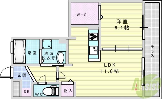 ガーデンパレス箕面A(1LDK/1階)の間取り写真