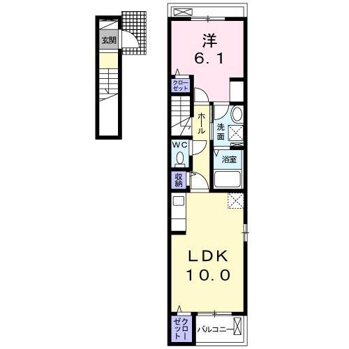 LUGAR柳原(1LDK/2階)の間取り写真