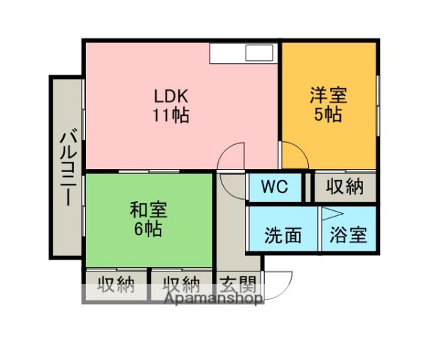 グリーンエステートD棟(2LDK/2階)の間取り写真