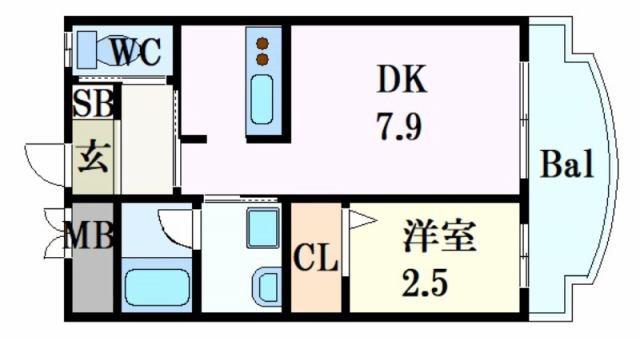 コスモコート(1DK/1階)の間取り写真