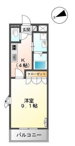 YKパレス(1K/2階)の間取り写真