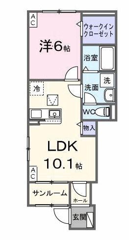 クレーシェルII(1LDK/1階)の間取り写真