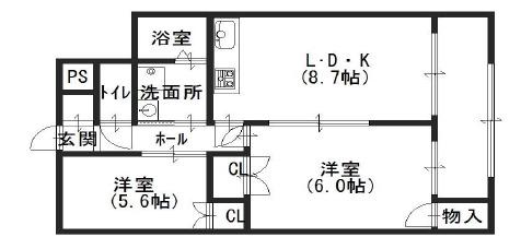 ヒューマニー(2LDK/3階)の間取り写真