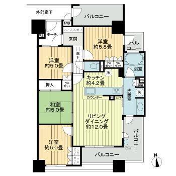 サーパス藤崎宮参道(4LDK/4階)の間取り写真
