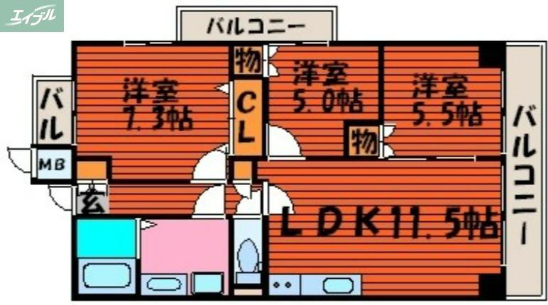 アイステージ幸町(3LDK/9階)の間取り写真